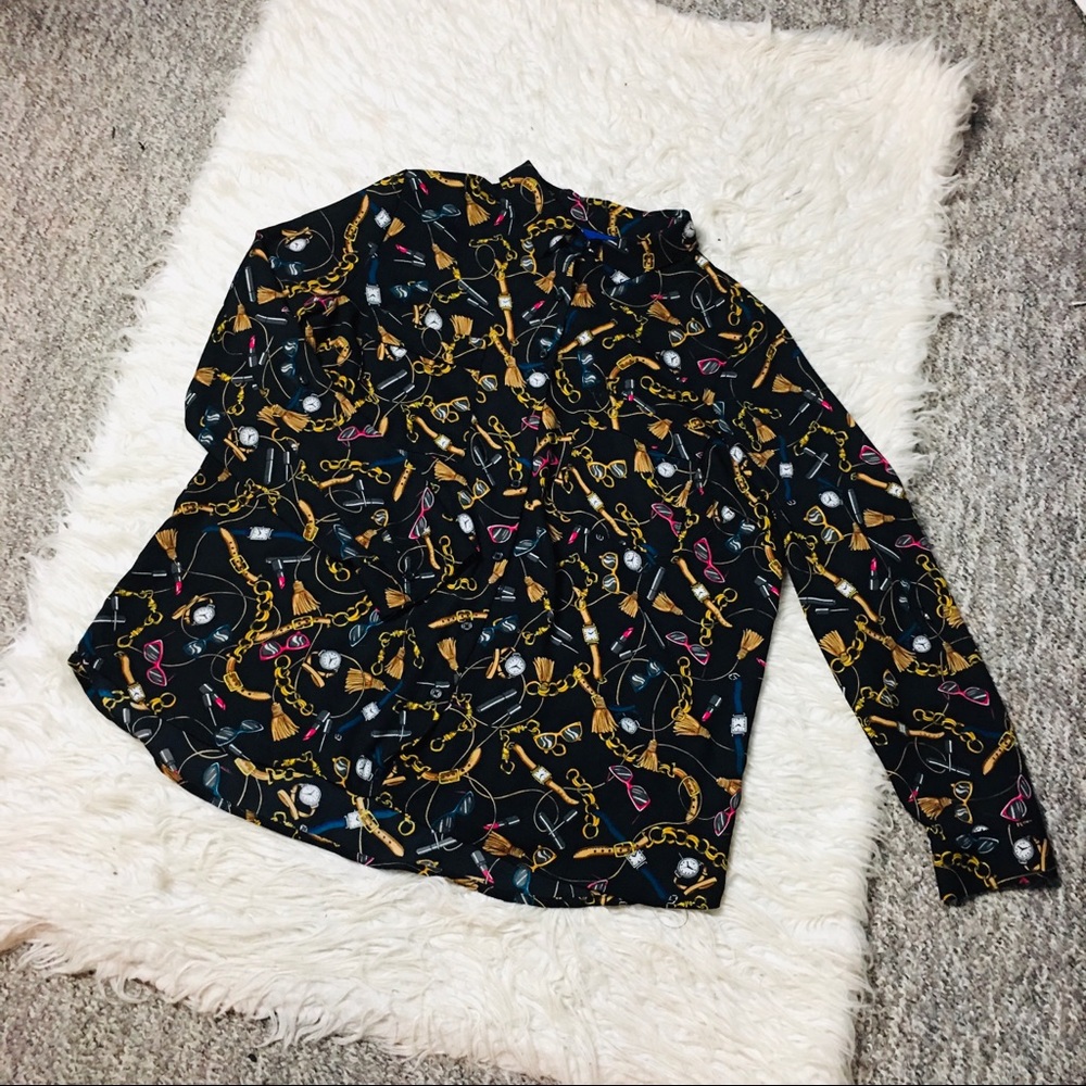 Apt.9 Black Button Down Shirt Print Size XL